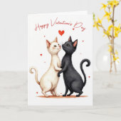 Carte Happy Valentine's Day Cats Dancing (Fleur jaune)