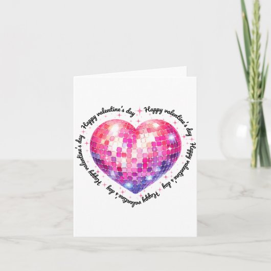 Carte Happy Valentine's Day Coquette Nk Disco Ball Heart (Devant)