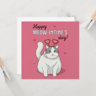 Carte Happy Valentines Day Cute Cat With Heart Headband
