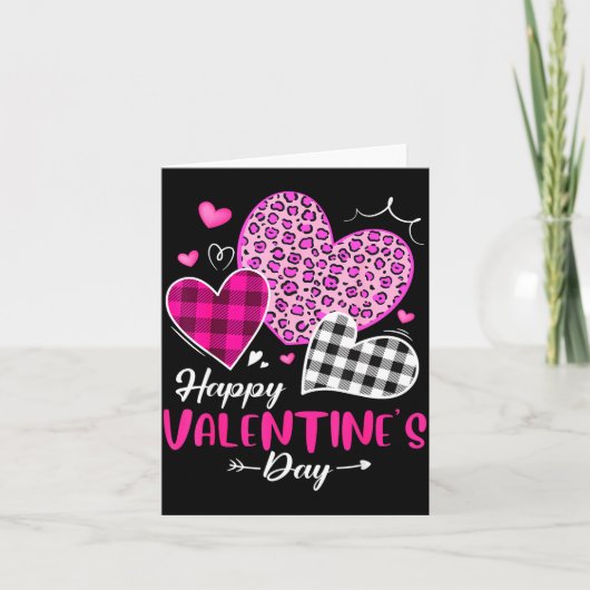Carte Happy Valentine's Day Leopard And Plaid Hearts Gir (Devant)