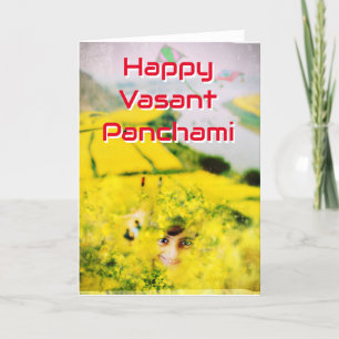 Carte Happy Vasant Panchami avec fleurs de moutarde & fi