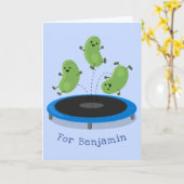 Carte Haricots verts mignons sur dessin animé trampoline (Fleur jaune)