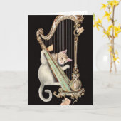 Carte Harmonic Whiskers – Cat & Harp Greeting Card (Fleur jaune)