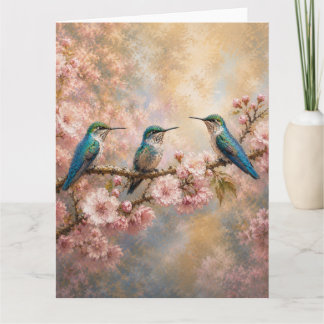 Carte Harmonie printanière, colibris parmi les fleurs de