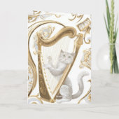 Carte Harp-Playing Cat Greeting Card – Ornate Elegance (Dos)