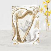 Carte Harp-Playing Cat Greeting Card – Ornate Elegance (Fleur jaune)