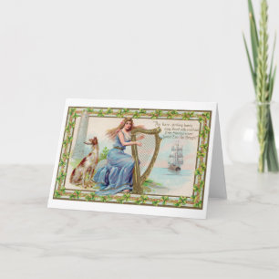 Carte Harpe et chien, Shamrock, Saint Patrick's Day, Vin