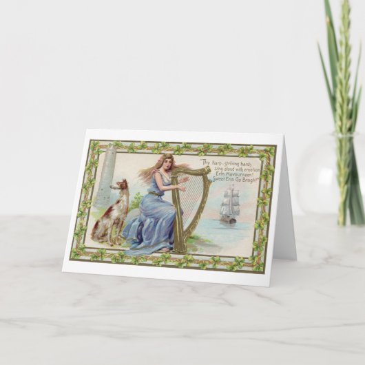 Carte Harpe et chien, Shamrock, Saint Patrick's Day, Vin (Devant)