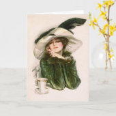 Carte Harrison Fisher's "Contentment" & Coffee Greeting (Fleur jaune)