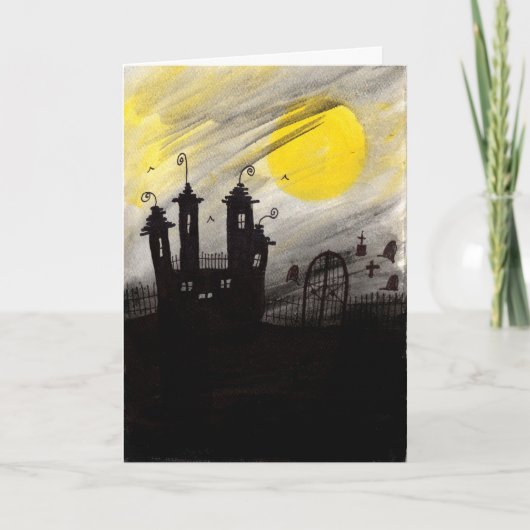 Carte Haunée Cemetary Aquarelle Halloween (Devant)
