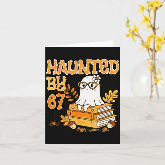 Carte Haunted By 67 Funny Reading Ghost And Pumpkin Hall (Fleur jaune)
