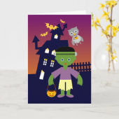 Carte Haunted House and Halloween witch and Frankenstein (Fleur jaune)