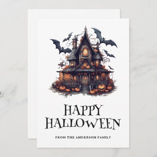 Carte Haunted House Bats Citrouille Halloween (Devant / Derrière)