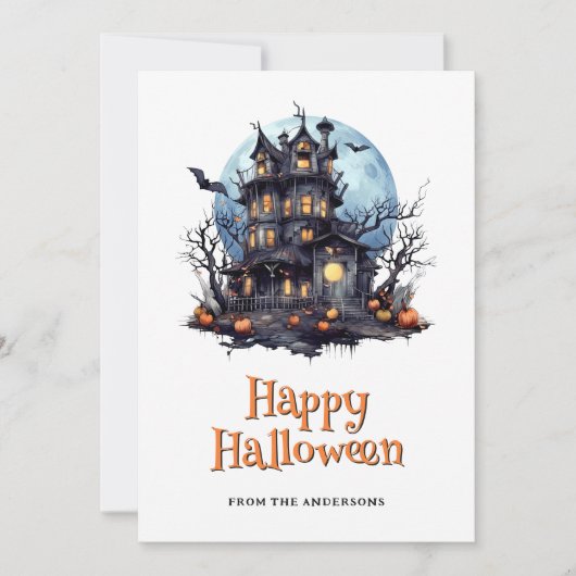 Carte Haunted House Ghost Bats Halloween (Devant)