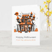 Carte Haunted House Halloween illustré (Fleur jaune)