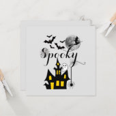 Carte Haunted House Halloween Parti Éffrayant (Devant/Arrière en situation)