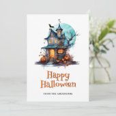 Carte Haunted House Skeleton Ghost Bat Halloween (Debout devant)