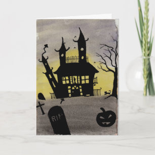 Carte Haunted House Watercolor Halloween