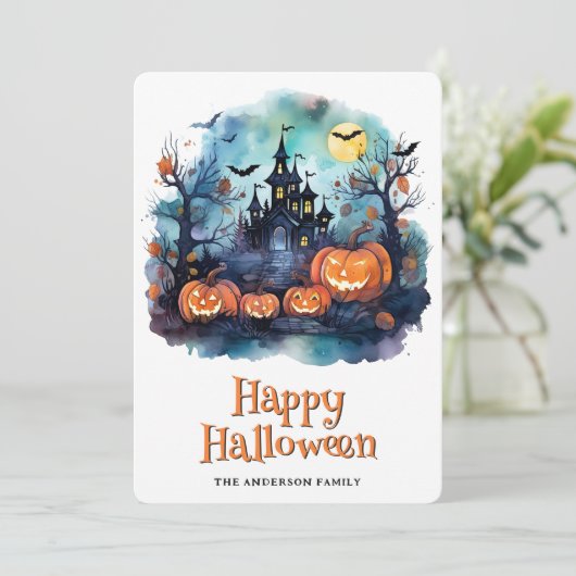 Carte Haunted Mansion Citrouilles Éffrayants Hallo (Debout devant)
