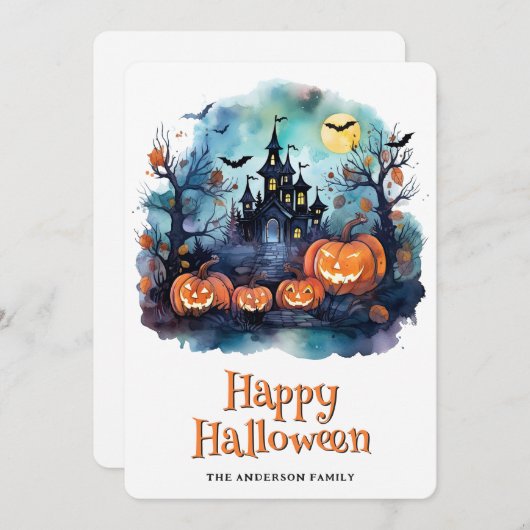 Carte Haunted Mansion Citrouilles Éffrayants Hallo (Devant / Derrière)