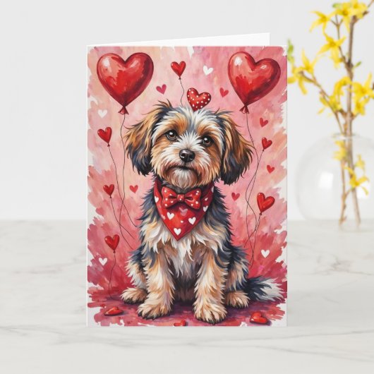Carte Havanese Valentine’s Day Dog with Hearts Red (Fleur jaune)