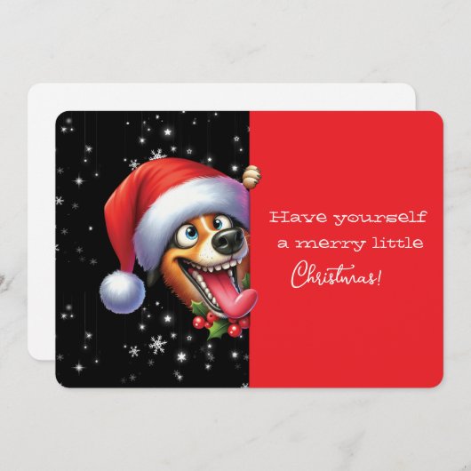 Carte Have Yourself Merry Little Christmas Grinning Dog (Devant / Derrière)