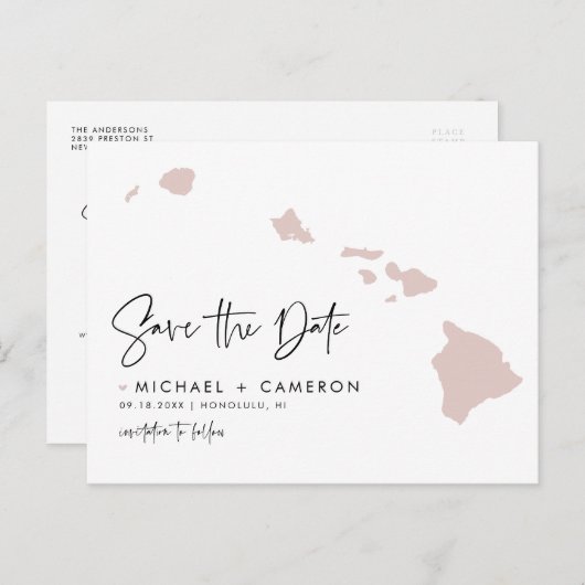 Carte Hawaii rose vif Script moderne Enregistrer l (Devant / Derrière)