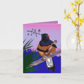 Carte Hawaiian Shama Bird jouant à l'ukulele (Fleur jaune)