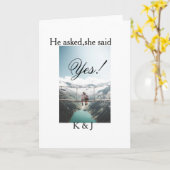 Carte He asked she said yes engagement photo name stylis (Fleur jaune)