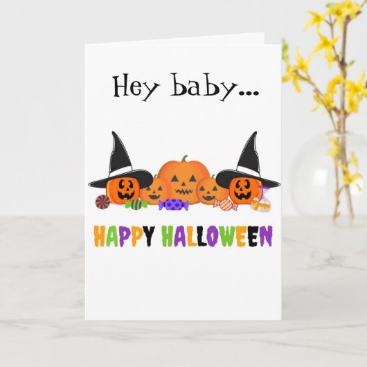 CARTE "HÉ BÉBÉ" FÊTONS HALLOWEEN "ENSEMBLE" (Fleur jaune)