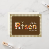 Carte He has RISEN Bible Verse Brown Religious Easter (Devant/Arrière en situation)