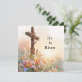 Carte He Is Risen Watercolor Easter Card (Debout devant)