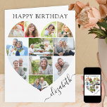 Carte Heart 11 Photo Collage Nom élégant Anniversaire<br><div class="desc">Dites Joyeux Anniversaire avec un collage de photos de coeur d'amour, carte d'anniversaire personnalisée. Le modèle photo est configuré pour que vous puissiez ajouter vos images, en travaillant en ligne de haut en bas. Le collage photo contient 11 photos qui sont exposées dans un mélange de formats portrait, paysage et...</div>