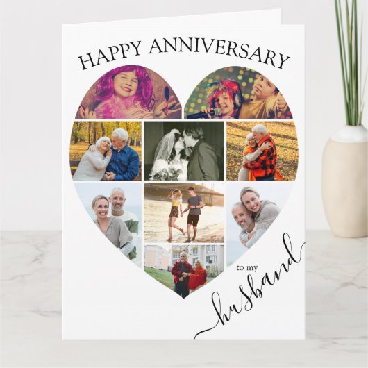 Carte Heart 9 Photo Collage Mari Script Anniversaire (Devant)