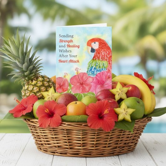 Carte Heart Attack Healing Scarlet Macaws, Hibiscus