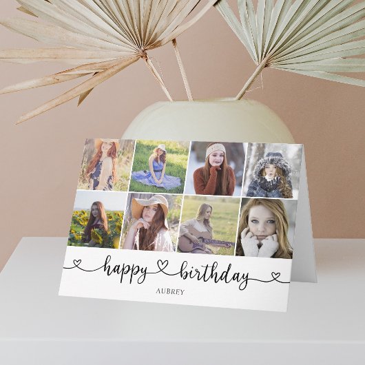 Carte Heart Calligraphy Photo Happy Birthday Card