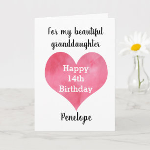 Carte Heart Happy 14th Birthday for Grandgirl