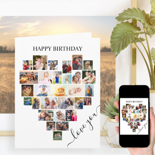 Carte Heart Photo Collage Love Script Birthday Card