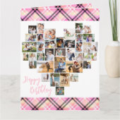 Carte Heart Photo Collage rose Plaid N'importe quel âge  (Devant)