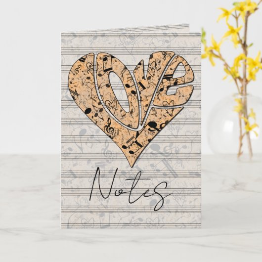 Carte Heart-Shaped Love Typography with Musical Notes (Fleur jaune)