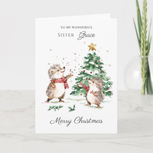 Carte Hedgehog Christmas Family Sister (Devant)