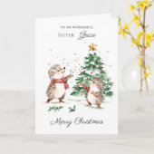 Carte Hedgehog Christmas Family Sister (Fleur jaune)