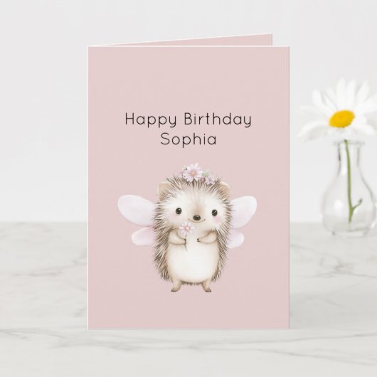 Carte Hedgehog Fairy with Flowers Birthday (Petite plante)