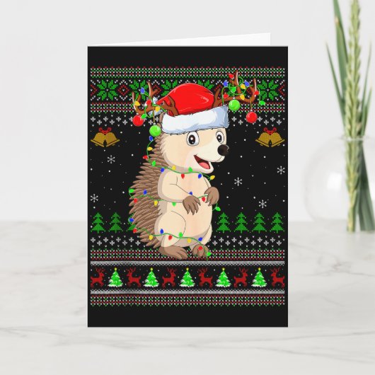 Carte Hedgehog Ugly Christmas Sweaters Holiday Santa Cut (Devant)
