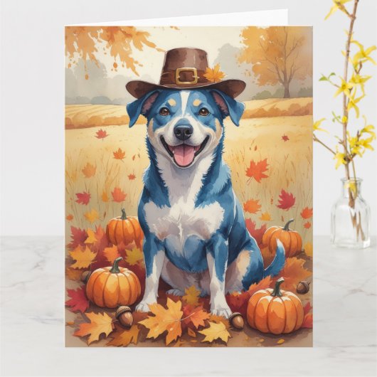 Carte Heeler Bleu À L'Automne Feuilles Thanksgiving Art (Fleur jaune)