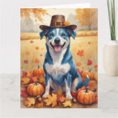 Carte Heeler Bleu À L'Automne Feuilles Thanksgiving Art (Devant)