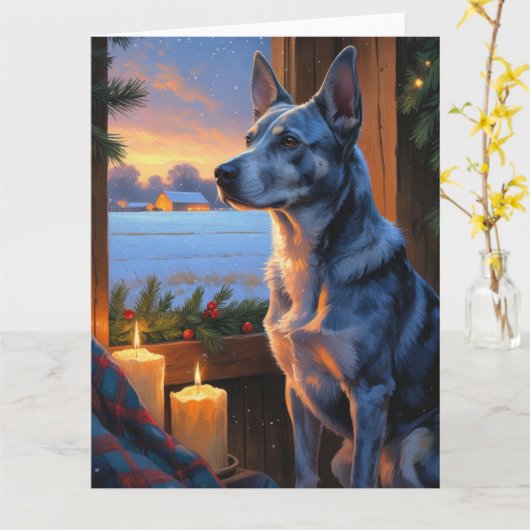 Carte Heeler Bleu Avec Lumières De Noël (Fleur jaune)