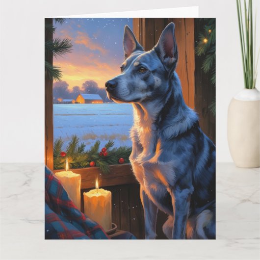 Carte Heeler Bleu Avec Lumières De Noël (Devant)