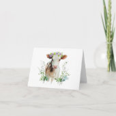 Carte Heifer rouge et blanc (vache) avec Fleurs BLANC (Devant)