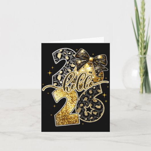 Carte Hello 2026 Coquette Bow Leopard New Years Eve Part (Devant)